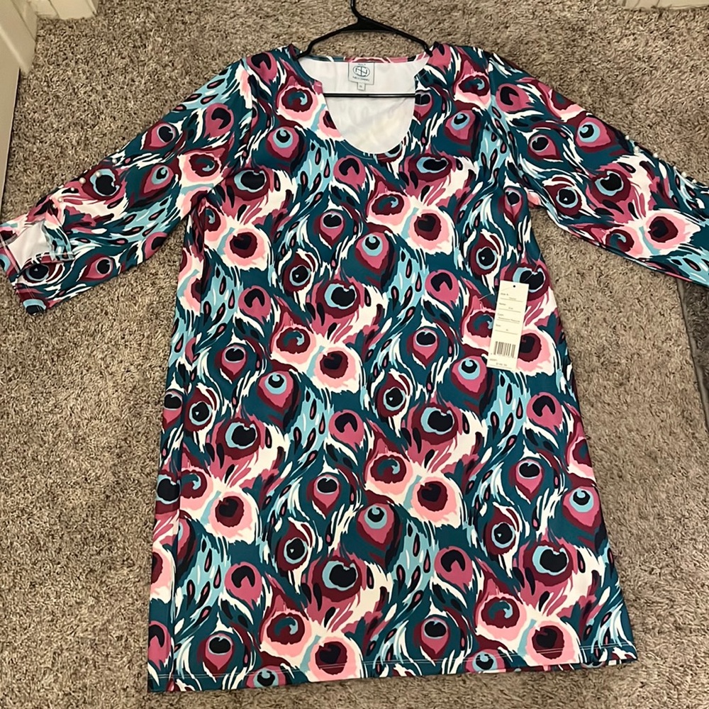 NWT Peacock print Tracy Negoshian xl dress new